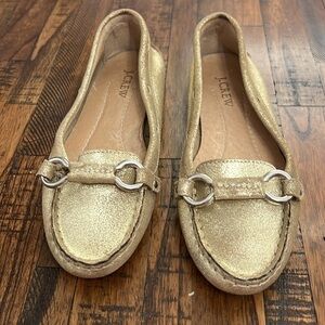 J. Crew loafers gold leather metallic flats Bridlebit details size 6 wmns